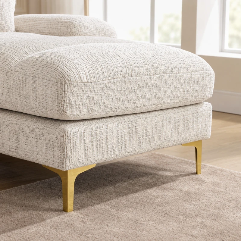 Modernes großes U-förmiges Chenille-Ecksofa mit Doppel-Liegesitzen für Wohnzimmer Beige