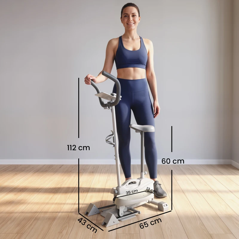 SPORTNOW Leiser 3-in-1 Ellipsentrainer mit Sitz, einstellbarem Magnetwiderstand, LCD-Display, App-kompatibel, Weiß