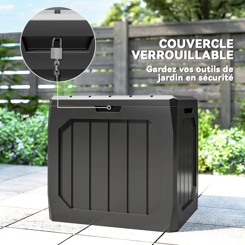 Outsunny Coffre de rangement exterieur 121L, coffre de jardin avec poignées, conteneur étanche, 56 x 45 x 53 cm, noir