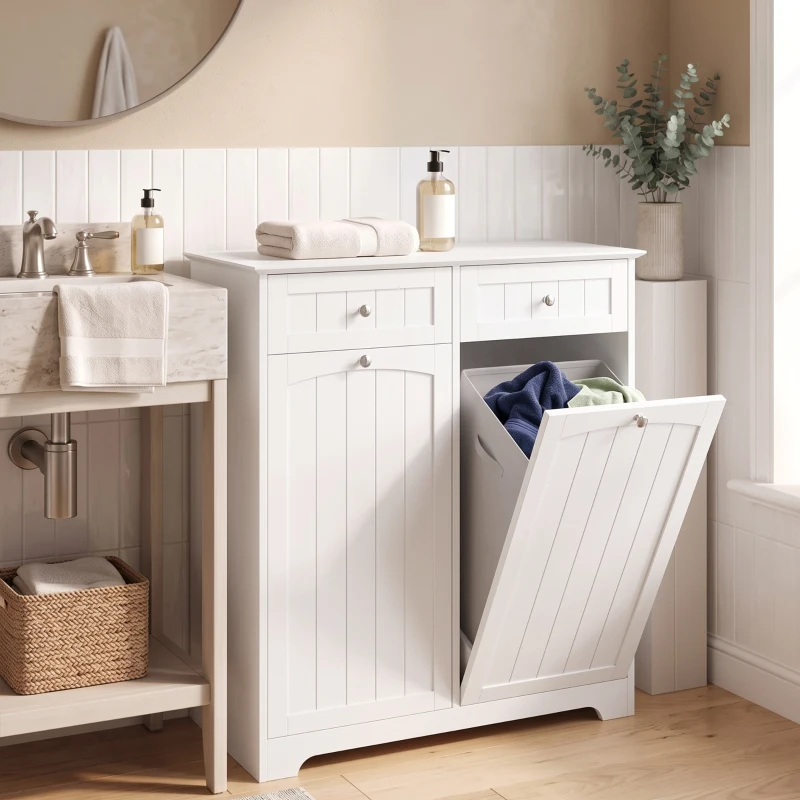 HOMCOM Móvel de Banheiro Salva-Espaço com 2 Gavetas e 2 Cestos Branco