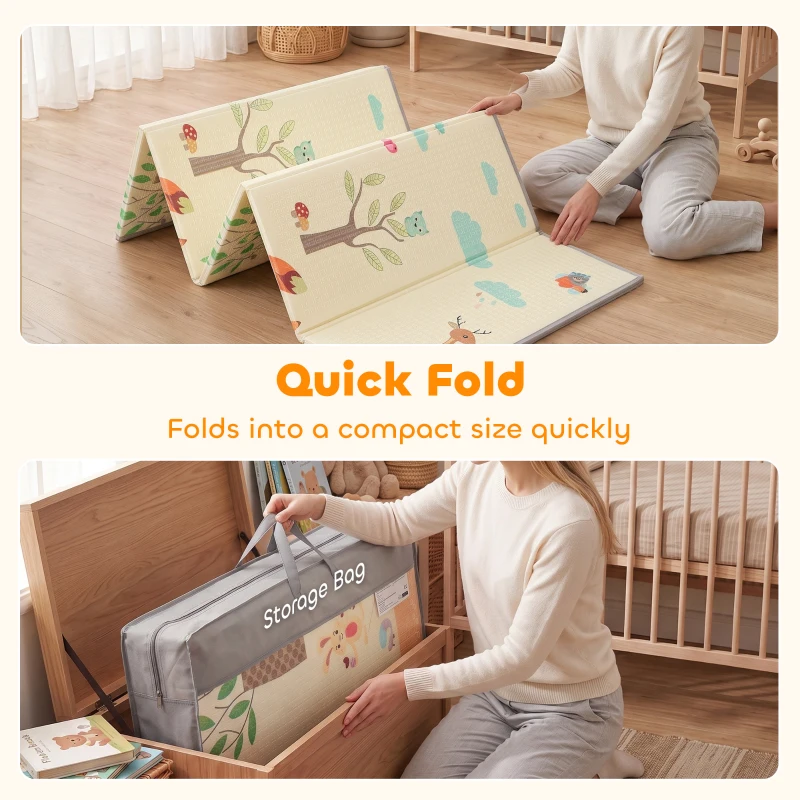 AIYAPLAY Foldable Reversible Baby Play Mat 180 x 150 cm, Waterproof, Non-Slip for Crawling and Learning, Animals & Forest Theme