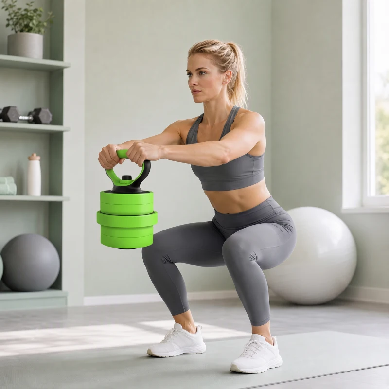 SPORTNOW Set Pesi da Palestra 4 in 1 da 20kg, Convertibile in Kettlebell, 2 Manubri, Bilanciere e Supporto Flessioni, Verde