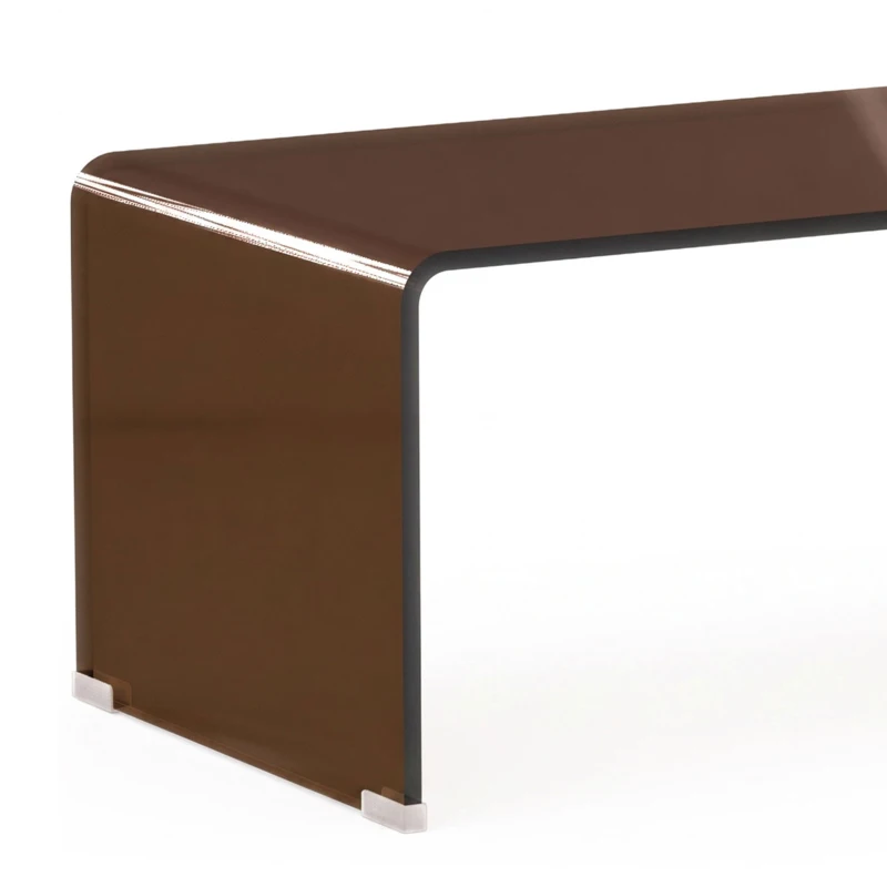 HOMCOM Mesa de Centro em Vidro Mesa de Sala Retangular Design Moderno com Bordas Arredondadas Seguras Castanho e Transparente
