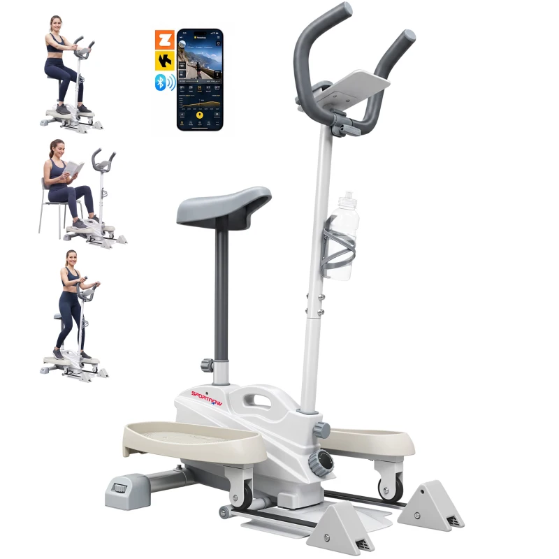 SPORTNOW Leiser 3-in-1 Ellipsentrainer mit Sitz, einstellbarem Magnetwiderstand, LCD-Display, App-kompatibel, Weiß