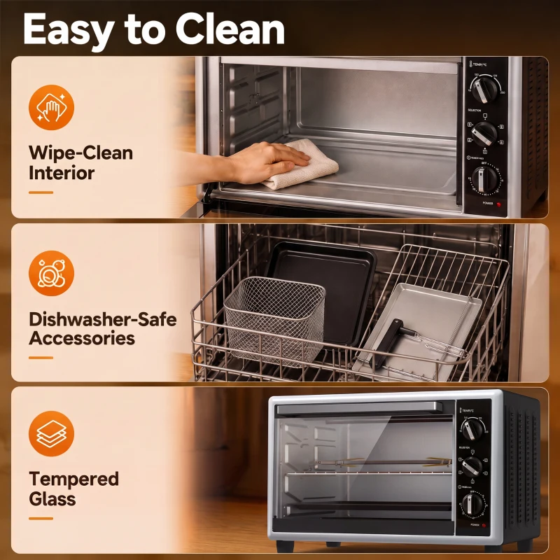 HOMCOM Mini-Four Électrique avec Broche Rotative 32L 1500W, Four à Convection Multifonction, Chaleur Tournante, Minuterie, Noir