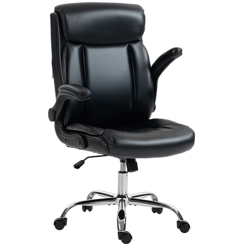HOMCOM Scaun de birou ergonomic cu brațe rabatabile, scaun din PU, înălțime reglabilă, funcție de balans, negru