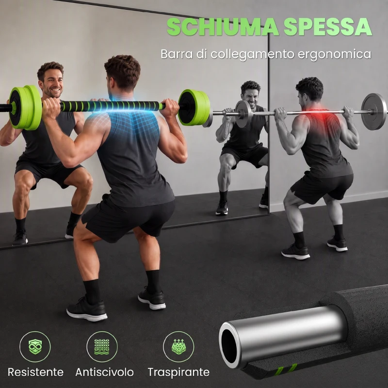 SPORTNOW Set Pesi da Palestra 4 in 1 da 20kg, Convertibile in Kettlebell, 2 Manubri, Bilanciere e Supporto Flessioni, Verde