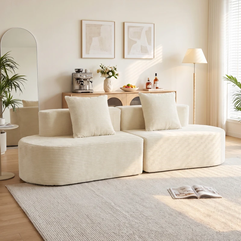 HOMCOM Canapea 3 locuri, canapea modulară tip 'Cloud' fără cadru rigid, suprafață de șezut largă și adâncă, umplutură cu arcuri, husa din corduroy, bej
