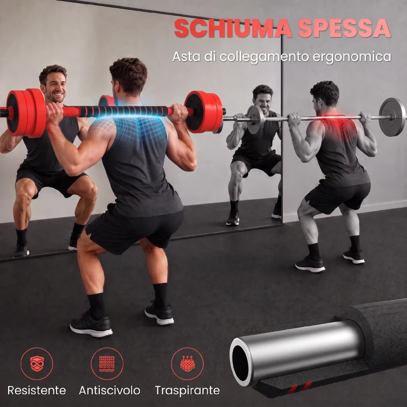 SPORTNOW Set Pesi da Palestra 4 in 1 da 20kg, Convertibile in Kettlebell, 2 Manubri, Bilanciere e Supporto Flessioni, Rosso