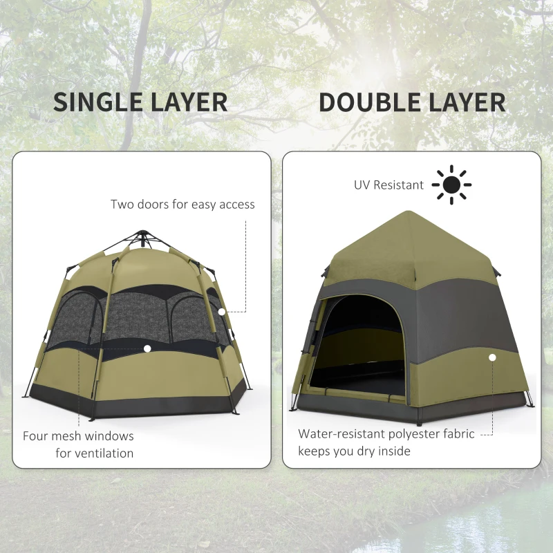 Outsunny 3 Man Instant Pop Up Tent with Rainfly, Portable Camping Shelter with Sewn-in Groundsheet, Carry Ba, Dark Green