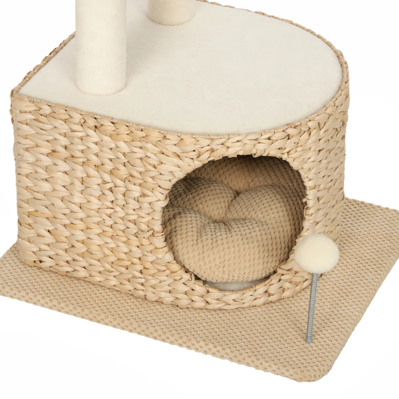 PawHut Árbol para Gatos Diseño Moderno Estilo Trenzado con Rascador 4 Niveles Caseta de Junco Percha en Yute 87 cm Beige
