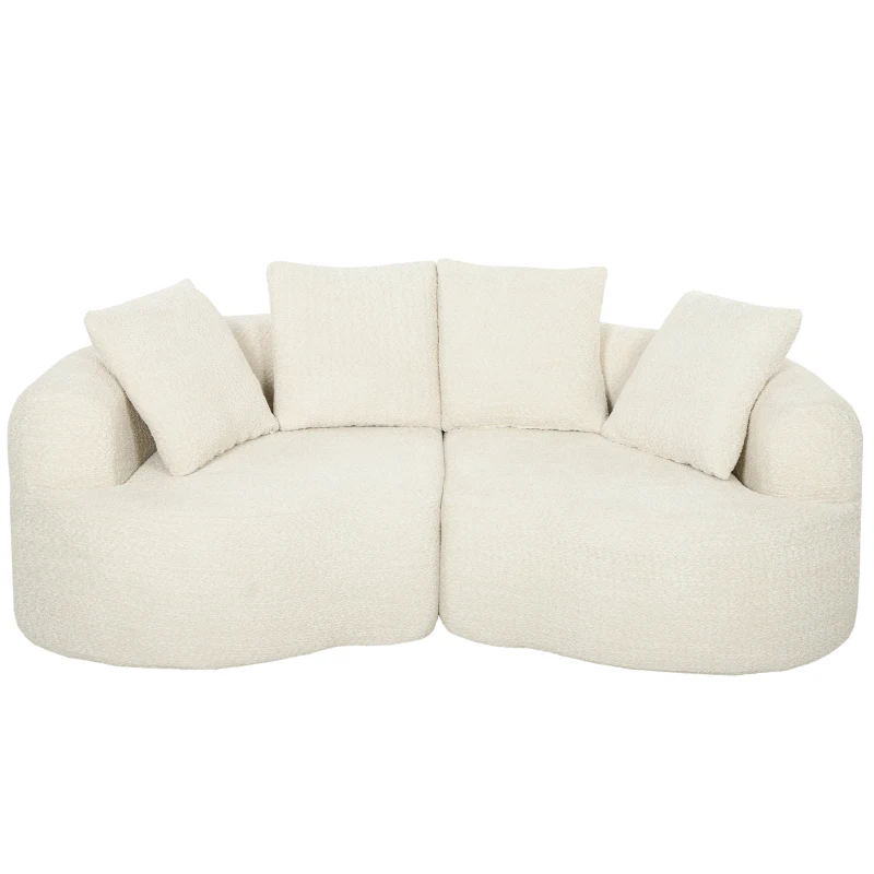 HOMCOM Sofá 3 lugares 207 cm Cloud Sofa com Chenille-Optik, 4 almofadas decorativas para quarto, montagem sem ferramentas, creme branco