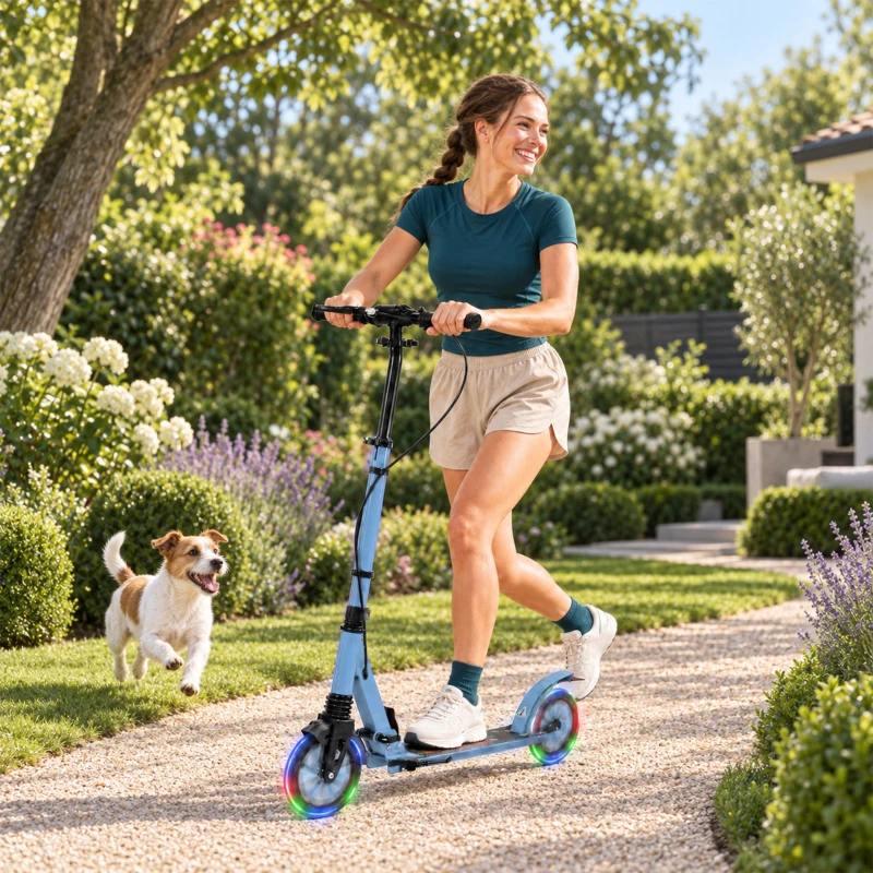 SPORTNOW Klappbarer Tretroller für Erwachsene aus Aluminium mit verstellbarem Lenker Räder mit Beleuchtung Vordämpfung Doppelbremse