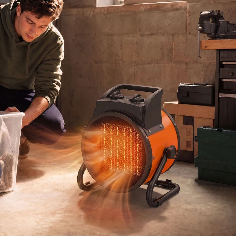 Outsunny Industrial Fan Heater 2800W with Tilting, Electric Ceramic Space Heater with Adjustable Thermostat, Handle