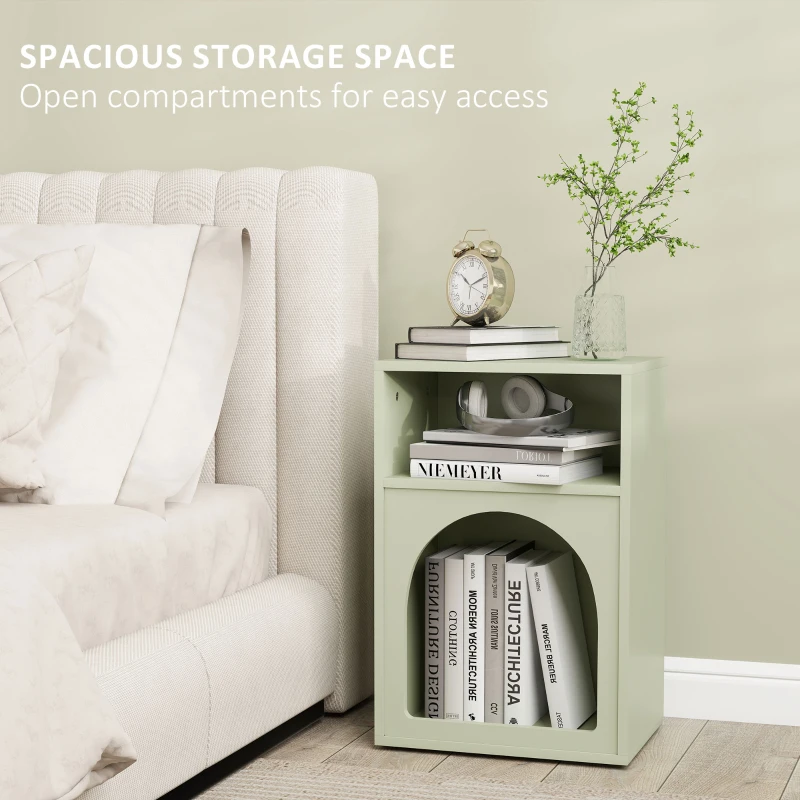 HOMCOM Set of 2 Bedside Tables with 2 Open Compartments - Light Green