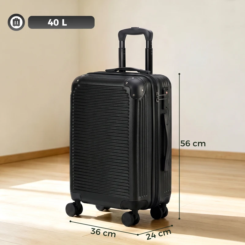 HOMCOM Valigia Rigida Piccola 48L Espandibile con 4 Ruote e Scomparto per Laptop, 56x36x24 cm, Nero