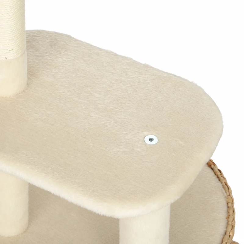 PawHut Árbol para Gatos Diseño Moderno Estilo Trenzado con Rascador 4 Niveles Caseta de Junco Percha en Yute 87 cm Beige