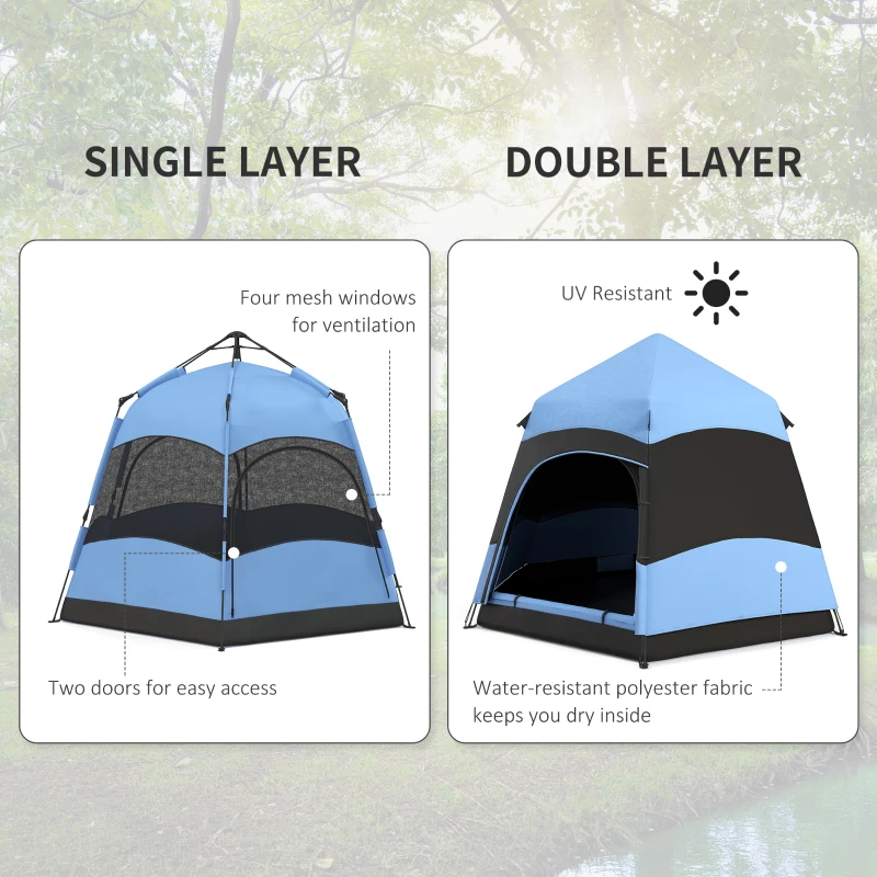 Outsunny 3 Man Instant Pop Up Tent with Rainfly, Portable Camping Shelter with Sewn-in Groundsheet, Carry Bag, Blue
