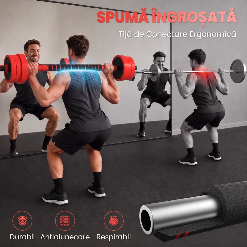 SPORTNOW Set Greutăți 4 în 1 de 20kg, Convertibil în Kettlebell, 2 Gantere, Bară și Suport pentru Flotări, Roșu