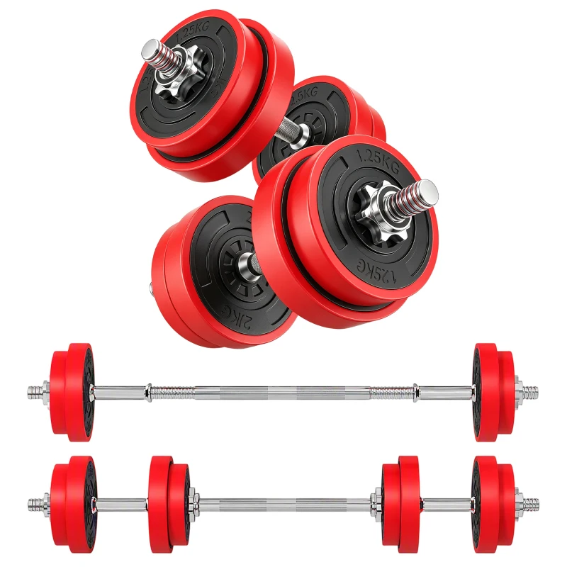 HOMCOM Haltères de 20 kg ensemble d'haltères musculation réglable avec barre d'extension pour entraînement musculaire et haltérophilie