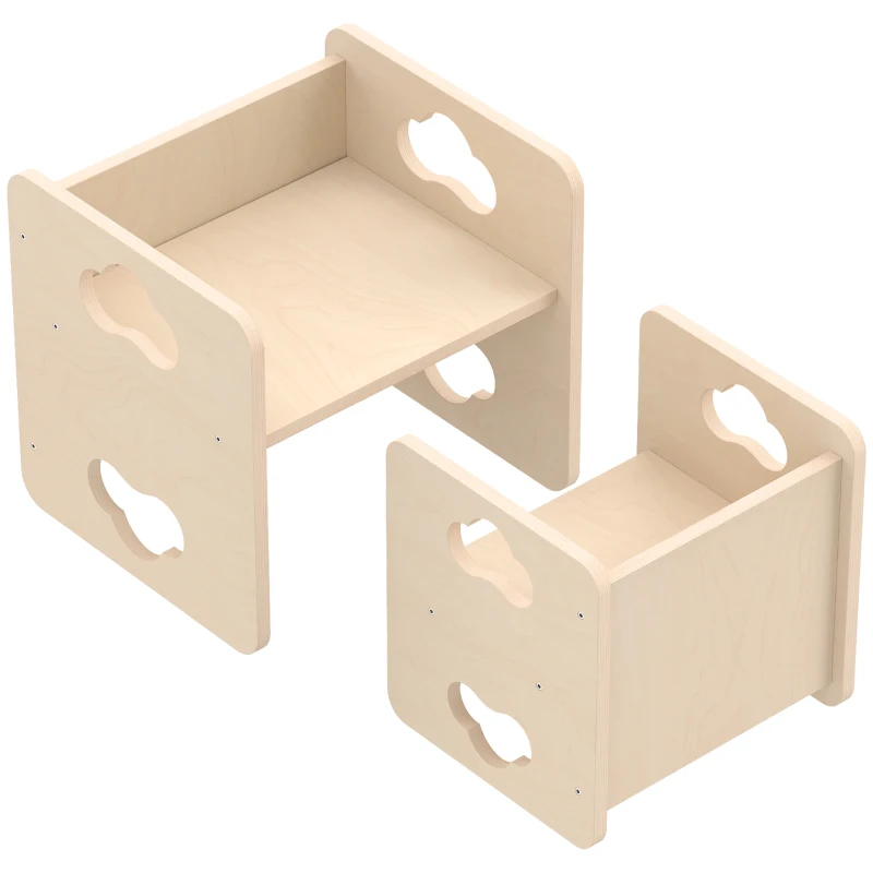 AIYAPLAY Montessori Inspired Toddler Table and Chair Set with 3-Level Heights, Weaning Baby Tables Chair Set for 18-36 M, Natural