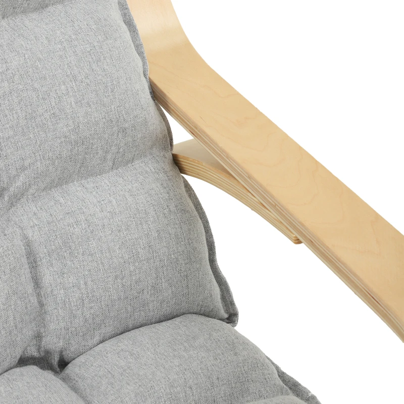 HOMCOM Poltrona de Balanço com Apoio de Pés Ajustável, Cadeira de Balanço com Pés em Madeira de Bétula, 67x93x105cm, Cinzento Claro