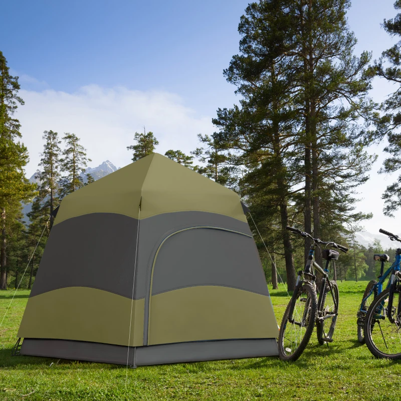 Outsunny 3 Man Instant Pop Up Tent with Rainfly, Portable Camping Shelter with Sewn-in Groundsheet, Carry Ba, Dark Green