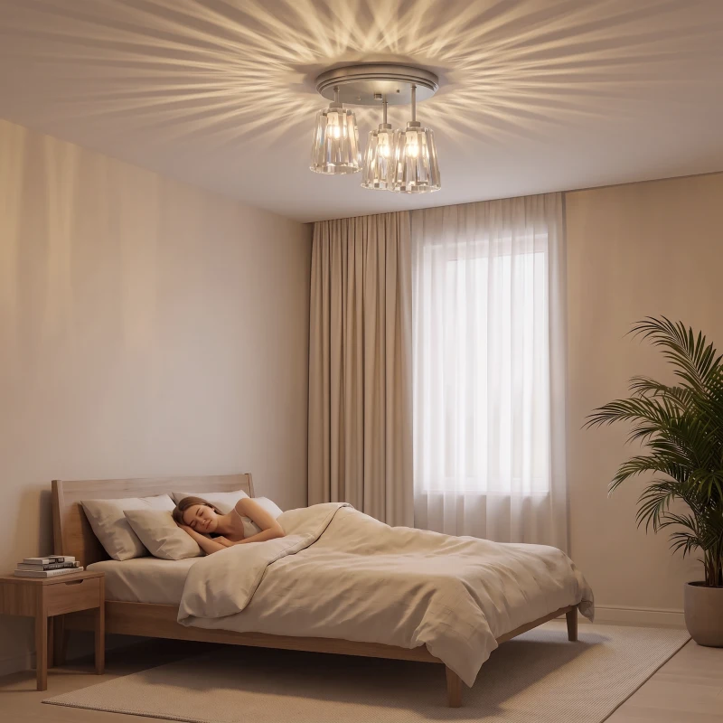 HOMCOM Plafonnier LED Plafond en Verre Cristal avec 3 Lampes, Douilles E27, Sans Ampoule, pour Salon, Argent