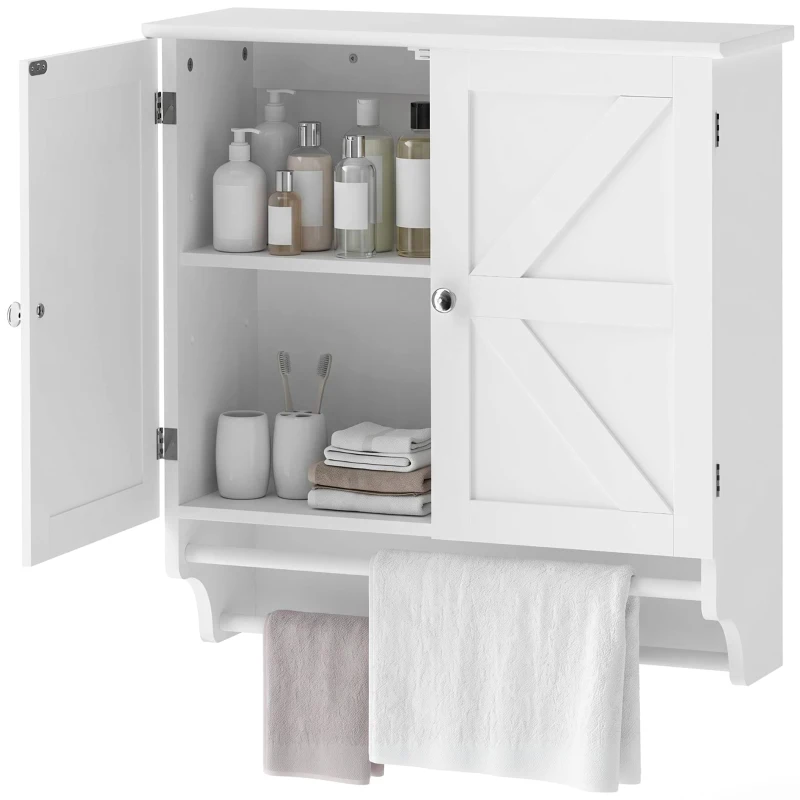 HOMCOM Armário de Parede para Banheiro Poupa-Espaço com 2 Portas e Porta-Toalhas Branco