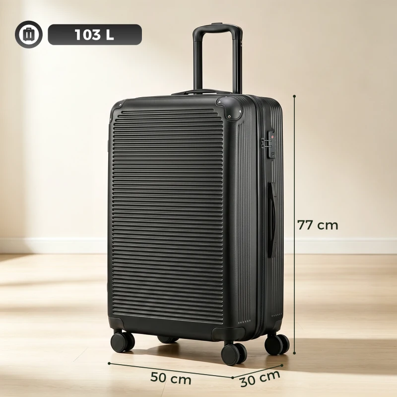 HOMCOM Valigia Rigida Grande 116L Espandibile con 4 Ruote e Lucchetto TSA, 50x33x77 cm, Nero
