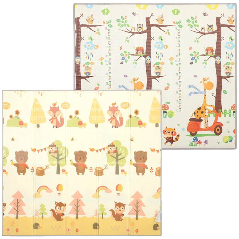 AIYAPLAY Foldable Reversible Baby Play Mat 200 x 180 cm, Waterproof, Non-Slip for Crawling and Learning, Tree & Forest Theme
