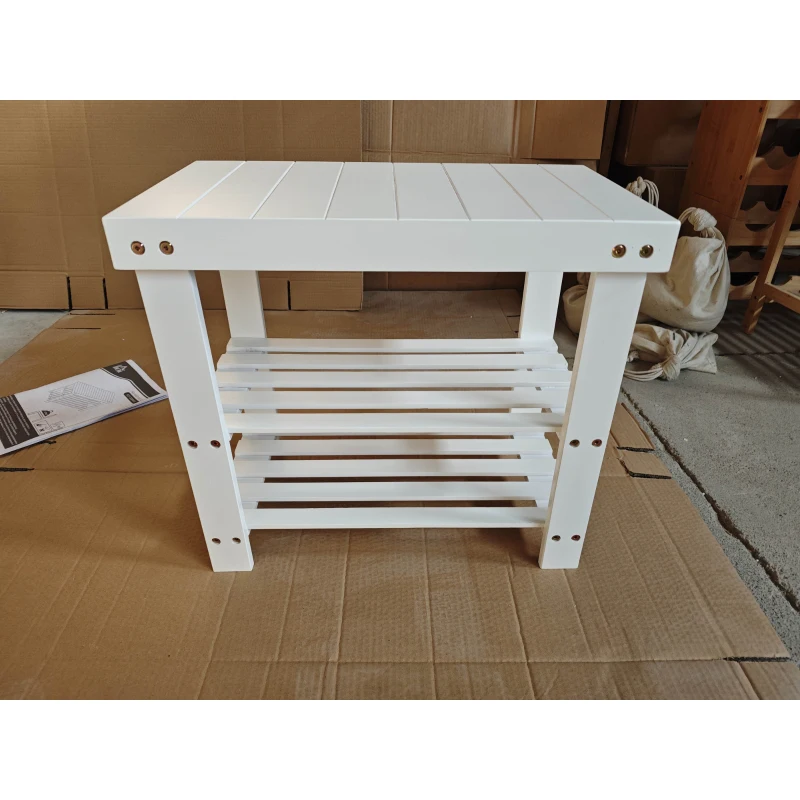 HOMCOM Banc pentru pantofi din bambus cu șezut și 2 rafturi pentru 4 perechi pentru hol/sufragerie/dormitor 50x28x45 cm Alb