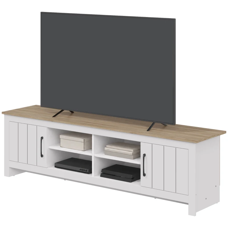 HOMCOM Comodă TV 175 cm, pentru televizor până la 140 cm, cu 2 uși și 4 compartimente deschise, stejar și alb
