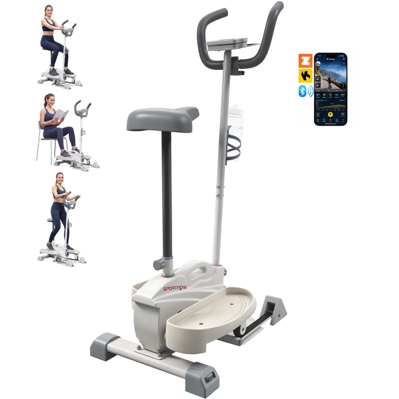 SPORTNOW Leiser 3-in-1 Ellipsentrainer mit Sitz, einstellbarem Magnetwiderstand, LCD-Display, App-kompatibel, Weiß