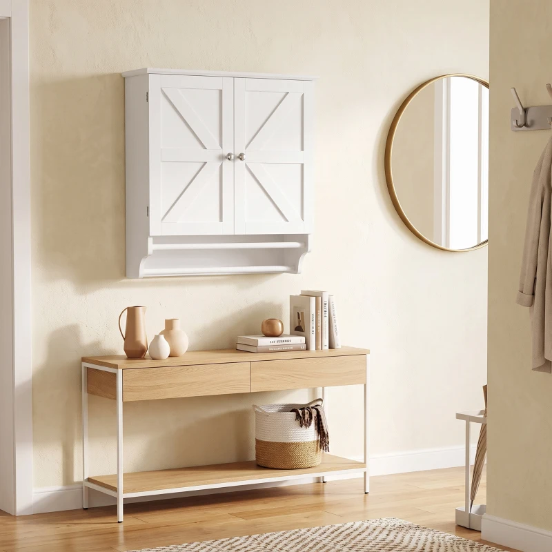 HOMCOM Armário de Parede para Banheiro Poupa-Espaço com 2 Portas e Porta-Toalhas Branco