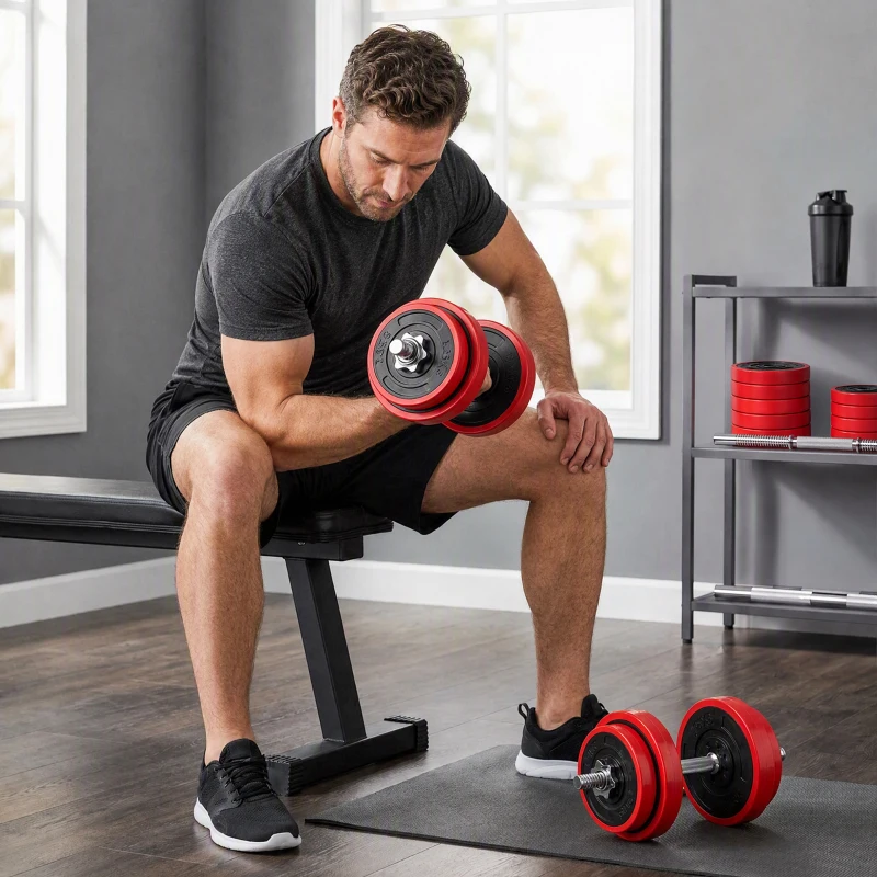 HOMCOM Haltères de 20 kg ensemble d'haltères musculation réglable avec barre d'extension pour entraînement musculaire et haltérophilie