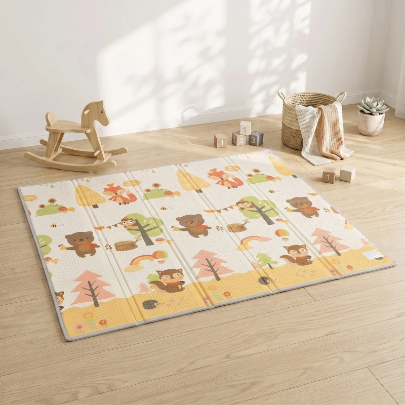 AIYAPLAY Foldable Reversible Baby Play Mat 200 x 180 cm, Waterproof, Non-Slip for Crawling and Learning, Tree & Forest Theme