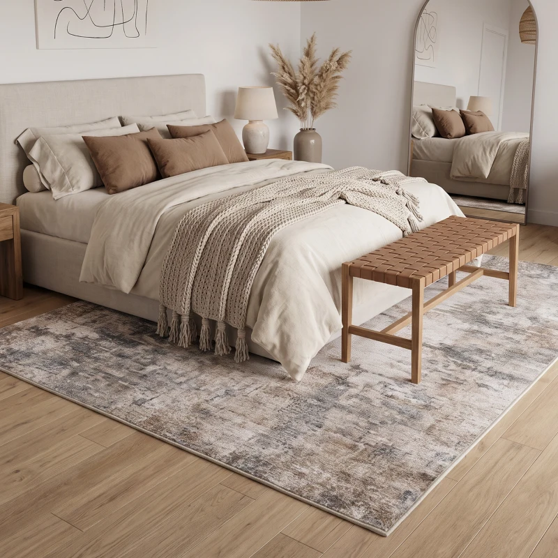 HOMCOM Tapis de salon, polyester, motif artistique moderne, lavable, Brun