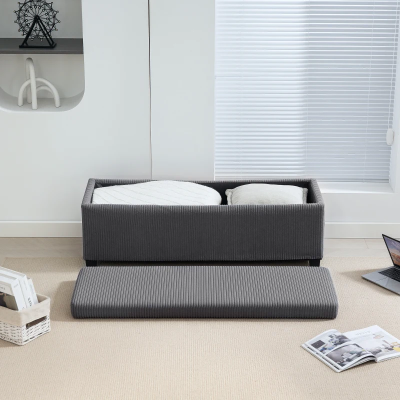HOMCOM Banc de rangement bout de lit en velours côtelé avec couvercle, pour salon, chambre, entrée, 112 x 42 x 40 cm, gris