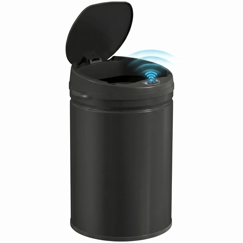 HOMCOM Poubelle cuisine automatique 30L acier inoxydable, poubelle à couvercle à fermeture en douceur, 32x30,5x51cm, noir