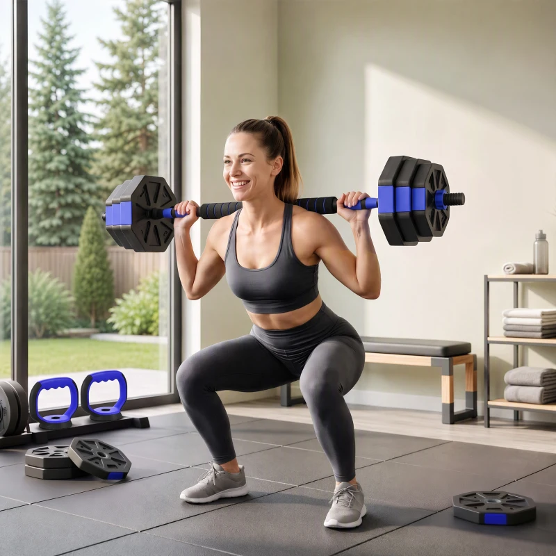 SPORTNOW Ensemble d'haltères musculation 6-en-1 haltère réglable 25 kg kettlebell, barre de musculation support pour pompes bleu
