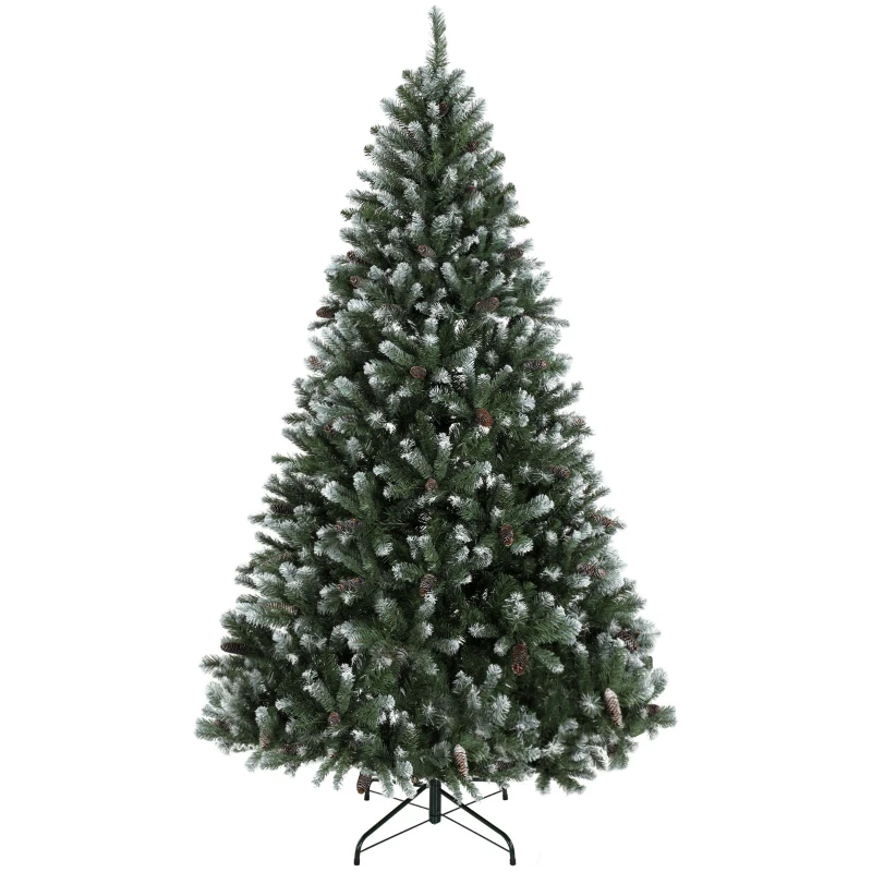 HOMCOM Albero di Natale Innevato 180 cm con 802 Rami, 59 Pigne, Effetto Realistico, Base Pieghevole in Metallo