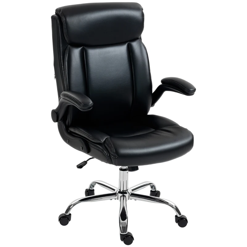 HOMCOM Scaun de birou ergonomic cu brațe rabatabile, scaun din PU, înălțime reglabilă, funcție de balans, negru