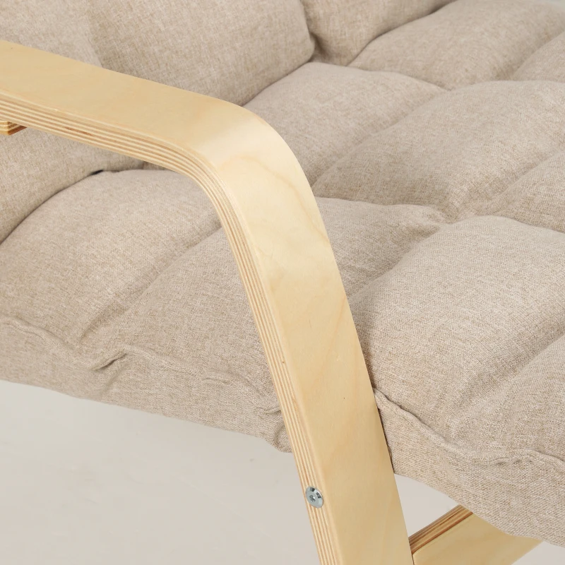 HOMCOM Poltrona de Balanço com Apoio para os Pés Ajustável, Cadeira de Balanço com Pés em Madeira de Bétula, 67x93x105cm, Marrom Claro