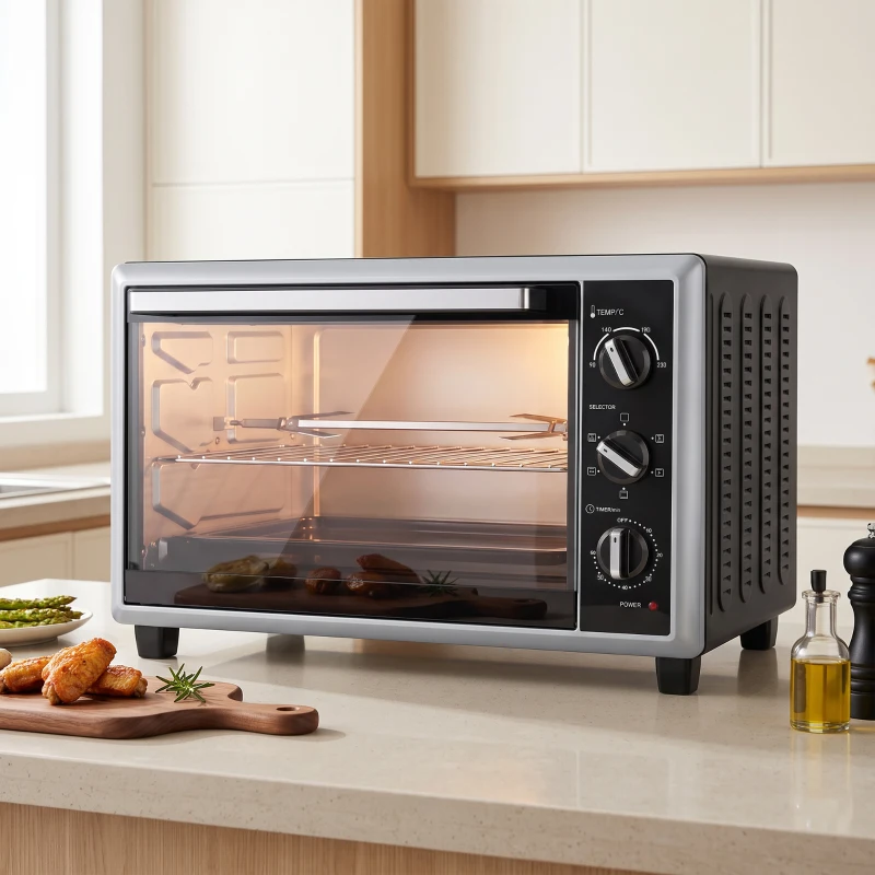 HOMCOM Mini-Four Électrique avec Broche Rotative 32L 1500W, Four à Convection Multifonction, Chaleur Tournante, Minuterie, Noir
