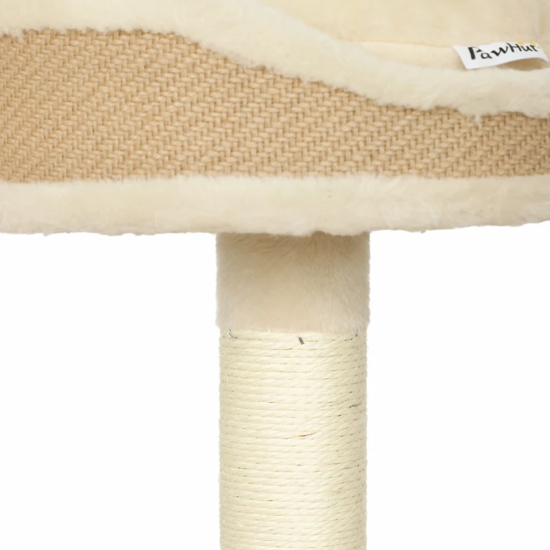 PawHut Árbol para Gatos Diseño Moderno Estilo Trenzado con Rascador 4 Niveles Caseta de Junco Percha en Yute 87 cm Beige