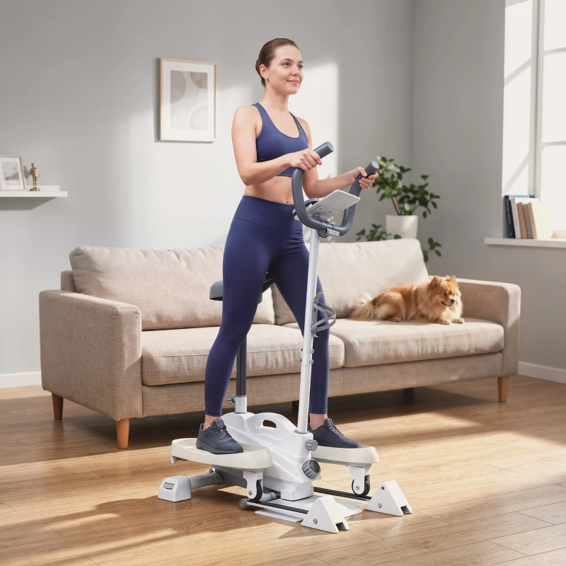 SPORTNOW Leiser 3-in-1 Ellipsentrainer mit Sitz, einstellbarem Magnetwiderstand, LCD-Display, App-kompatibel, Weiß