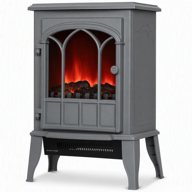HOMCOM Freestanding Electric Fireplace, Electric Log Burner with LED Flame Effect, Overheating Safety System, 1000W/2000W Grey
