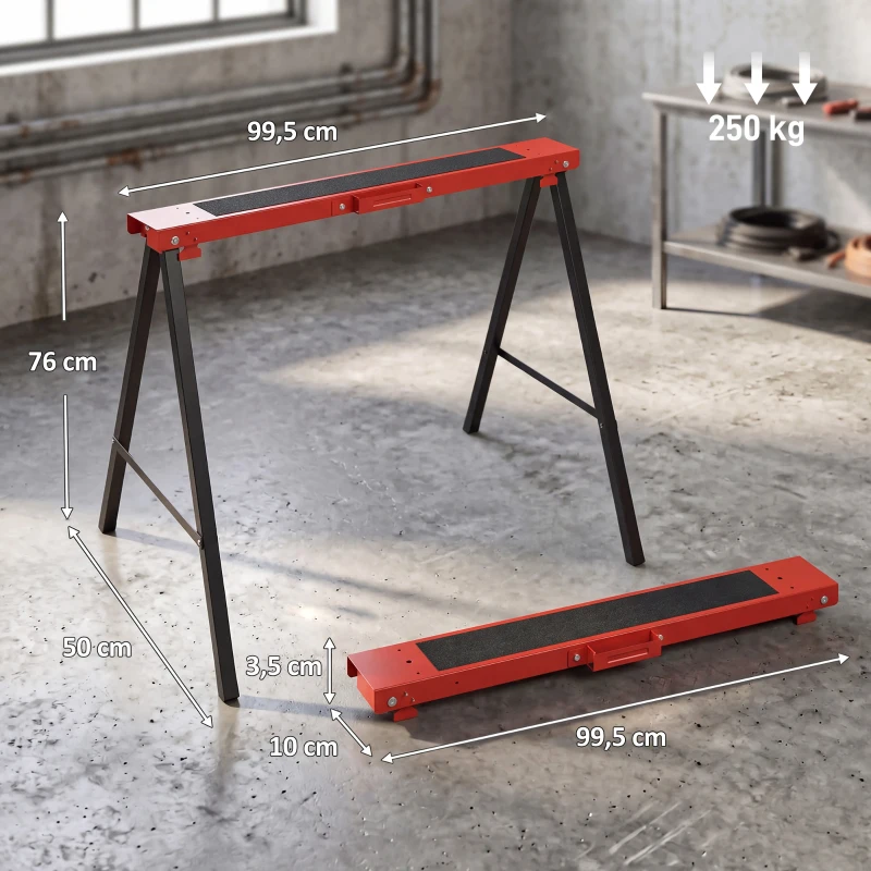 DURHAND 2er-Set Arbeitsbock, Handwerks-Ständer, bis zu 250 kg belastbar, Metall, Rot