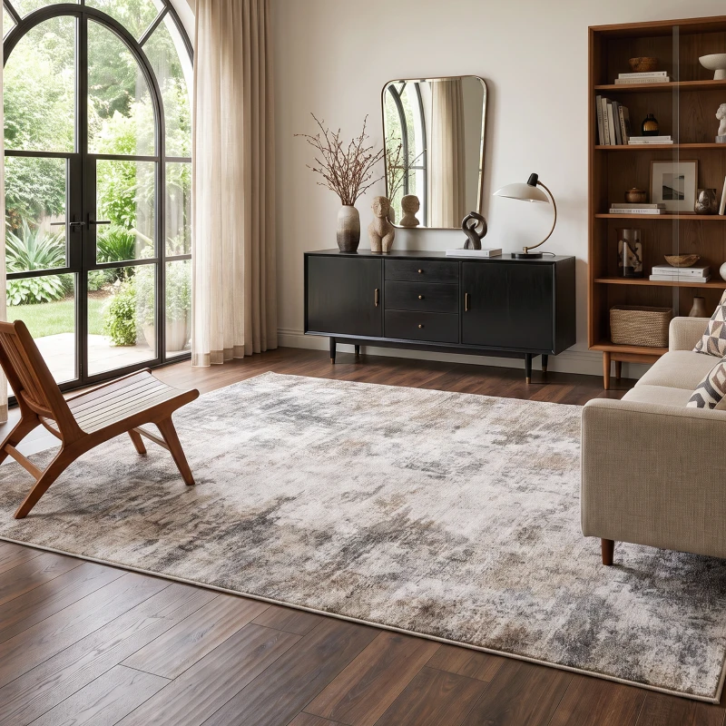 HOMCOM Alfombra para salón, poliéster, diseño artístico moderno, lavable, Marrón